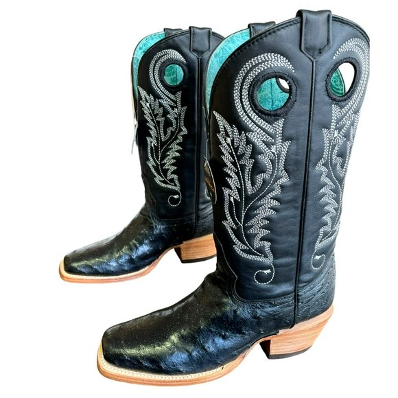 NEW Corral Black Genuine Ostrich Leather Cowboy Boots Embroidered Size 8 Womens - Picture 2 of 12